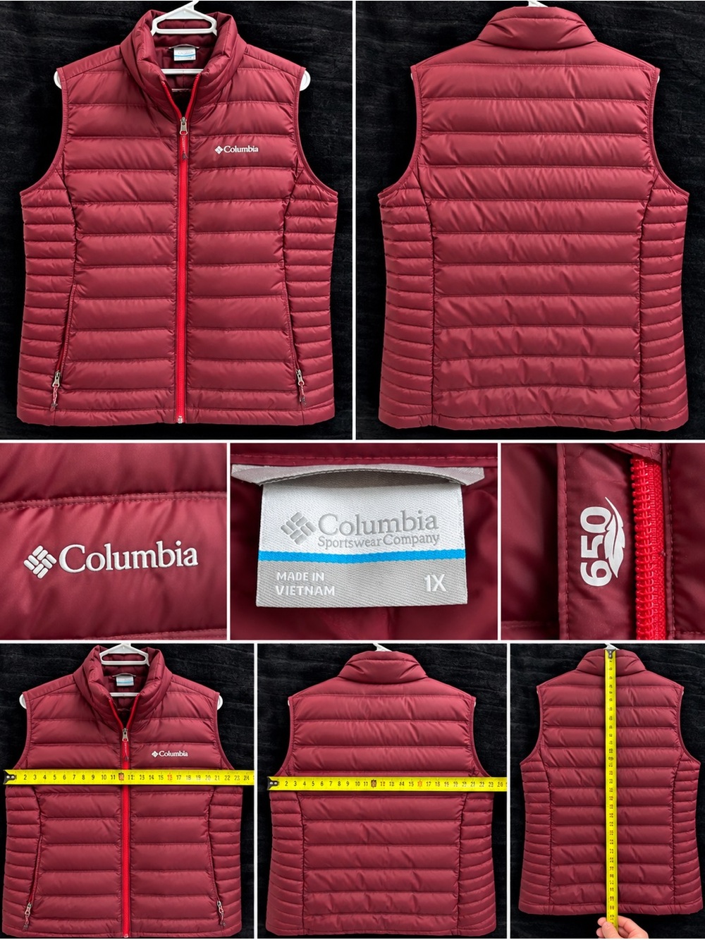 Columbia Women’s 1X 650 Fill Down Puffer Vest Burgundy Full Zip